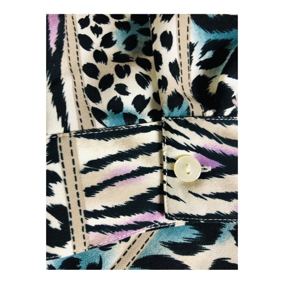 2686 VTG Alfred Dunner Animal Print Collard Button Up Blouse Sz 14 - Picture 4 of 10